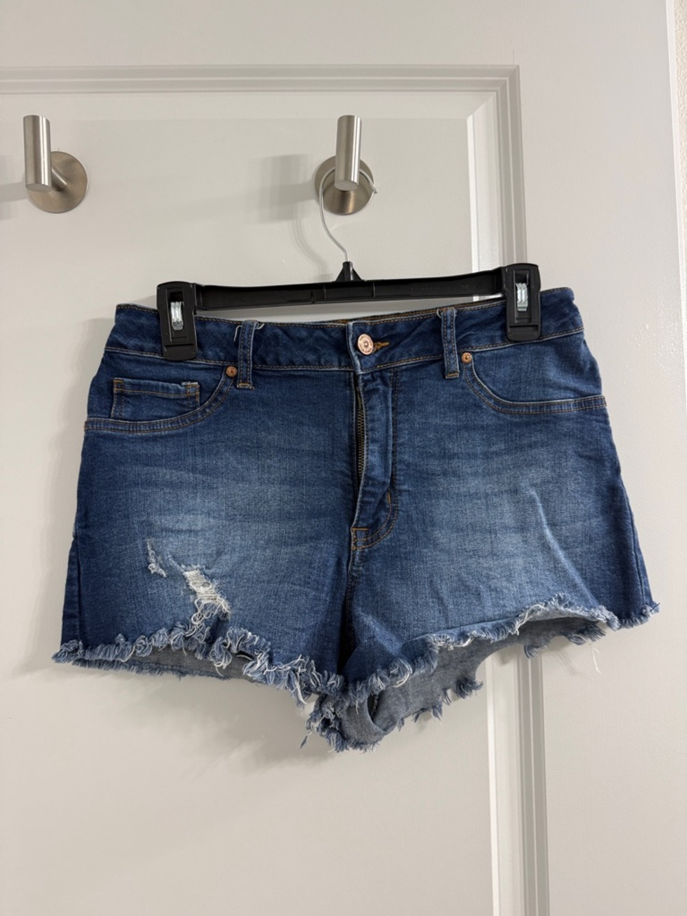 Rewash Distressed Frayed Hem Denim Shorts - Blue